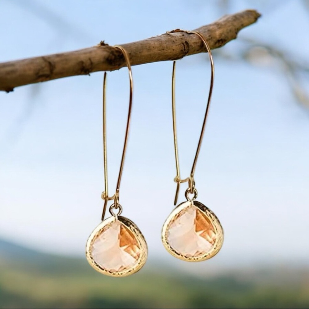 Boho-Chic Yellow Citrine Quartz Glass Dangle Earrings - Vintage Golden Finish